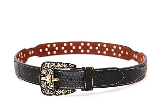 Mens Western Concho Leather Belt Longhorn Horse Rooster Sheriff Hardware Cowboy Belt3