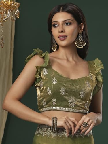 Image of SAREE MALL Women's Satin Silk Embroidered Saree With Unstitched Blouse (KRIYNS4001 KH Parent)