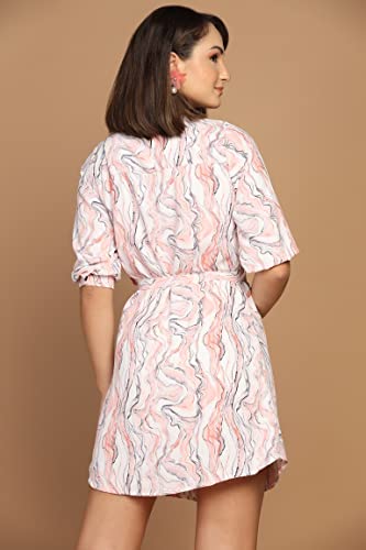 Image of Leriya Fashion Western Dress for Women || Rayon Marble Printed Short Dresses for Women || Front Plated Neck with Buckle || Casual || Office || Summer Wear Dress for Girls
