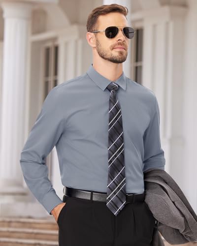 Image of Alimens & Gentle Men's Dress Shirts Long Sleeve Wrinkle Free Stretch Business Casual Wedding Button Down Shirt