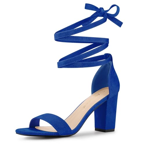 Allegra K Allegra K Women's Faux Suede Chunky Heels Lace Up Deep Blue Sandals 7 M US