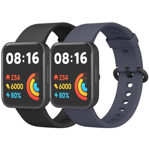 Amzpas 2 Stück Armband für Redmi Watch 2 Lite & Xiaomi Mi Watch Lite - Silikon Sport Ersatzarmbänder für Damen und Herren (Schwarz/Blau)