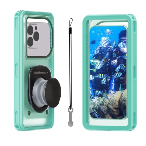Sellomax Waterproof Phone Case for Snorkeling with Lanyard IPX8 Underwater Touch/Photo Shockproof Heavy Duty Drop-Proof for iPhone 17 Pro Max/16/15/14 All Cell Phones-Green Shower Phone Case