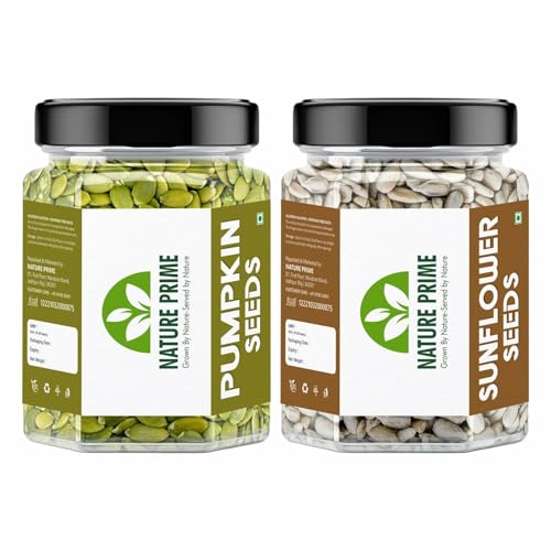 Image of Nature Prime Raw Pumpkin Seeds and Sunflower Seeds for Eating, Protein and Fibre Rich Food for Immunity Booster Diet Pack (500G*2) Jar Pack