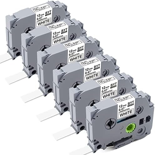 6 Pack P Touch Label Tape, TZe231 Tape 12mm 0.47 Inch Laminated White Compatible with Brother P-Touch Label Maker PT-D210 PT-H110 PT-D600 PT-1230PC PT-P700 TZe-231 TZ 231 Black on White 8m 26.2ft
