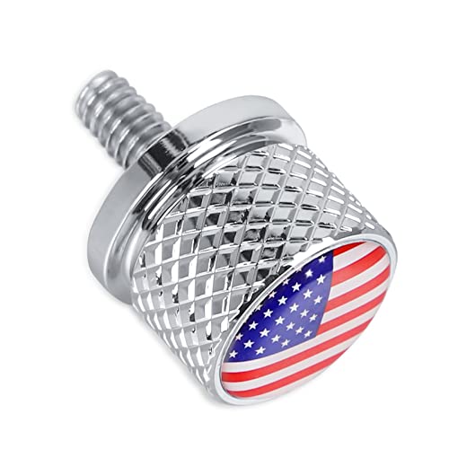 Stainless Knurled Fender Seat Bolt Screw 1/4"-20 Thread Compatible With Harley 1996-2023 Sportster Dyna Softail Touring Cvo - American Flag - Chrome #TOP2