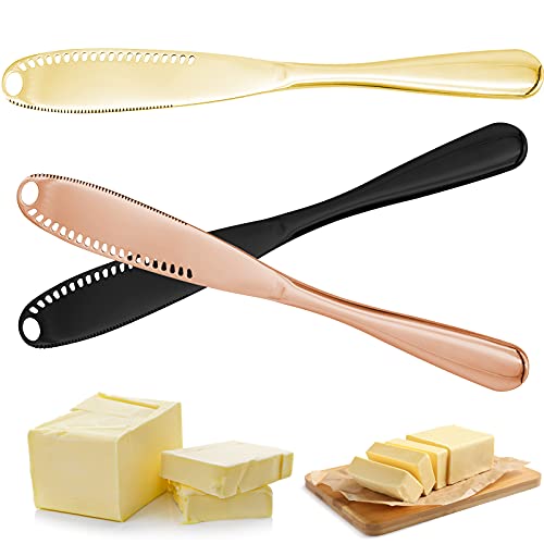 3 PCS Stainless Steel Butter Spreader Knife, 3-in-1 Multi-Function Butter Curler & Grater & Spreader with Serrated Edge, Kitchen Gadgets for Spreading Cheese, Peanut Butter or Jams Jelly