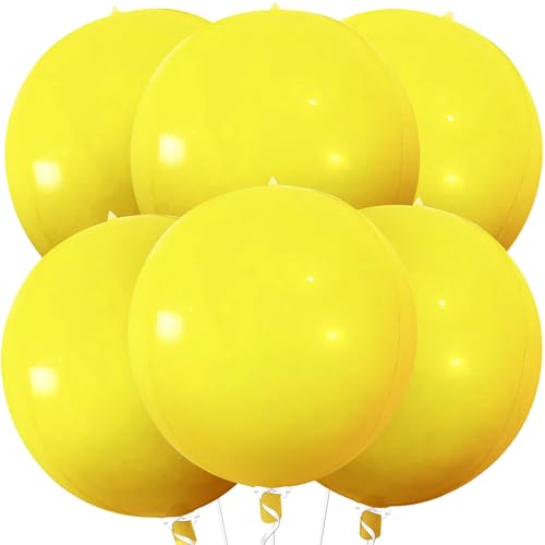 Image of KatchOn, Huge Yellow Mylar Balloons - 22 Inch, Pack of 6 | Yellow Foil Balloons, Yellow Party Decorations | Large Balloons for Sunflower Birthday Party Decorations | Round Mylar Balloons
