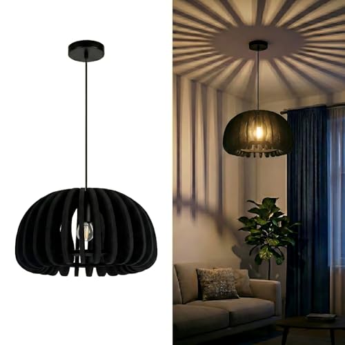 TimberAura Acoustic Felt Pendant Light, Sound Absorbing Modern Hanging Lamp, Tool-Free Assembly Dome Lighting Fixture with Adjustable Cord for Kitchen Island,Dining Room,Office(D13.7 xH7.8,Black)
