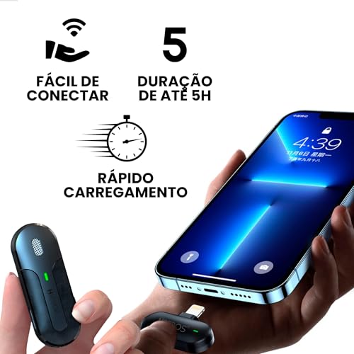 Microfone de lapela sem fio USB C, microfone plug-play 2 em 1 com capa de carregamento para telefone