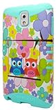 New Hybrid Rugged Impact Hard Design Case Soft Skin Cover Samsung Galaxy Note 3 (Owl Flowers)