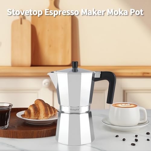 Mongdio Stovetop Espresso Maker Moka Pot, Stove Top Cuban Coffee Maker, Italian Greca Mocha Pot, 9 Espresso Cups, 15 oz - Silver - Thumbnail 7