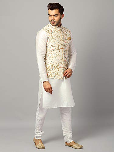 Image of Uri and MacKenzie Men's Silk Blend Kurta Churidar Pyjama with Stylish Nehru Jacket