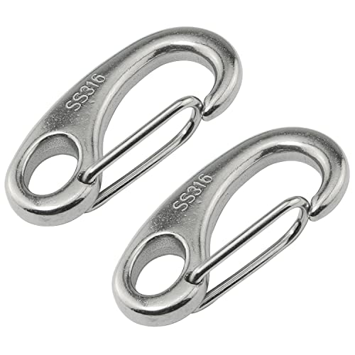 SJZBIN 2PCS 50mm Silver Stainless Steel 316 Egg Shape Marine Carabiner Clips Boat Fender Snap Hooks Flag Pole Marine Clips for Bucket, Camping, Keychain, Dog Leashes