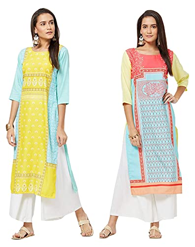 Image of LookMark Womens Printed Crepe A-Line Kurti (Pack of 2 Kurti)