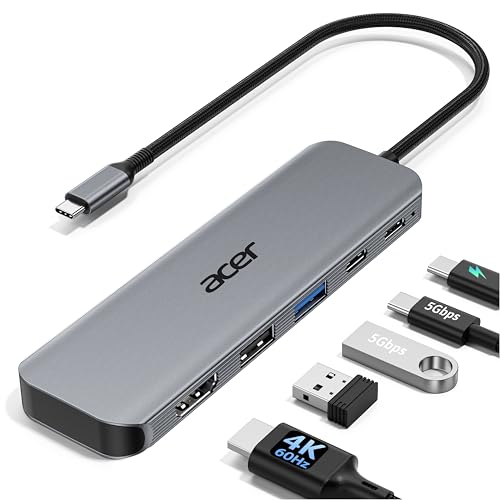 Image of Acer USB C Hub, 5-in-1 USBC to HDMI Adapter with 4K@60Hz, 100W Power Delivery, USB-C 5Gbps & USB-A 3.0 Data Ports, USBC Splitter Docking Station for MacBook Neo/Pro/Air, iPad Pro, iPhone 17 Pro Max