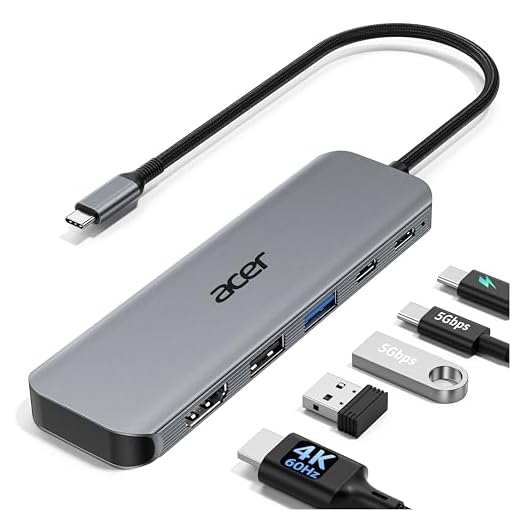 Acer USB C Hub, 5-in-1 USBC to HDMI Adapter with 4K@60Hz for Laptop/Mac