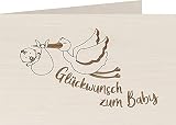 myZirbe Holzkarte - Glückwunsch zum Baby Storch - 100% handmade in Österreich - Postkarte, Geschenkkarte, Grußkarte, Klappkarte, Karte, Einladung, Holzart:Ahorn