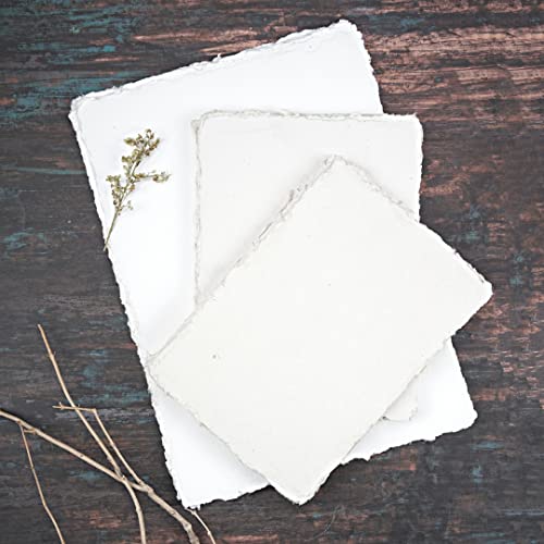 400 Gsm / 25 Sheets - Rough/Textured Drawing/Sketching Paper 10.5 X 7.5 Inche - Handmade/Deckle Edge Paper Made From Virgin Egyptian Cotton - Off-White By Leather Village #TOP2