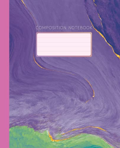 Composition Notebook: Wide Ruled Lined Notebook for Kids, Gold Purple Liquid Marble