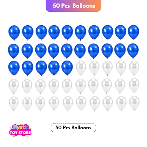 Image of 50 Pcs Silver Blue Metallic Chrome Balloons for Birthday Decoration Items Anniversary Baby Shower Boys Girls Kids Year With Latex Transparent Metallic Balloon Happy Birthday Decoration Kit Set Combo
