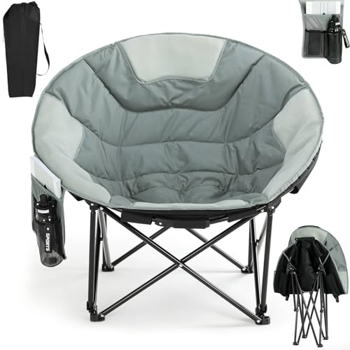 Clevich Folding Moon Chair Heavy Duty Camping Chair with Breathable Mesh Padded Cushion Storage Bag Supports 150kg Portable Garden Chair for Fishing Beach Outdoor Indoor