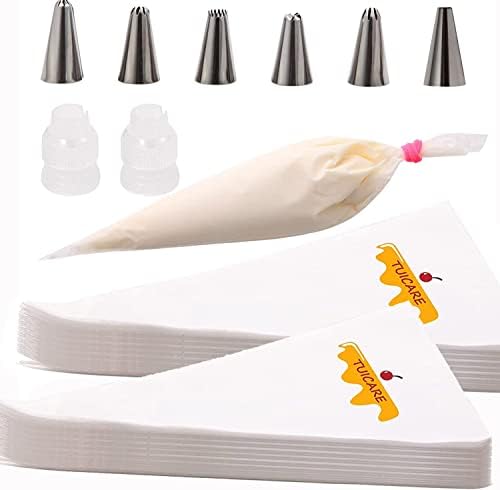 200PCS Piping Bags Pastry Bag With 6 Decorating Tips 1 tie 2 Coupler Cupcake Cake Decorating Bags Disposable Cake Icing Decorating Piping Bags Set For Cake Decorating Reusable For Cookies