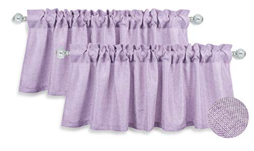 Aiking Home Window Curtain Valances, Faux Linen Textured Semi-Sheer Polyester Window Valances with Rod Pocket (Set of 2, 56"x16" Each Panel, Lavender)