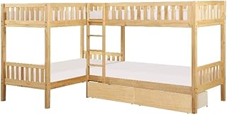 Lexicon Contemporary Wood Corner Bunk Bed with Storage Boxes in Natural Pine