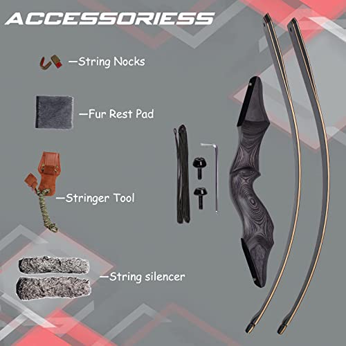 SinoArt 60" Takedown Longbow Archery Wooden Archery Bow Included Fur Rest Pad Stringer Tool Tab String Nocks Right and Left Hand for Hunting or Target(60lbs, Right Hand)