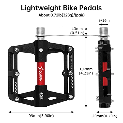 Olywan Mountain Bike Pedals Mtb Bicycle Flat Pedals 9/16" Cnc Aluminum 3 Sealed Bearing Non-Slip Pedals For Road Bmx Mtb Road Bikes #TOP1