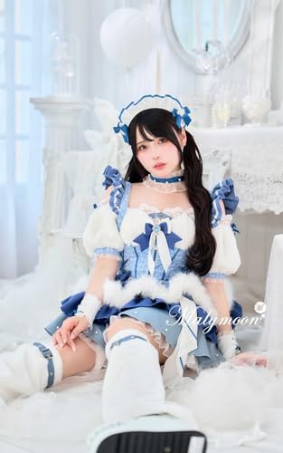 [Malymoon] コスプレ 魔法少女 もこもこ アイドル メイド ウエイトレス 冬 ピンク ブルー コンカフェ 衣装 仮装 マリームーン 7点セット CS25128 詳細画像5