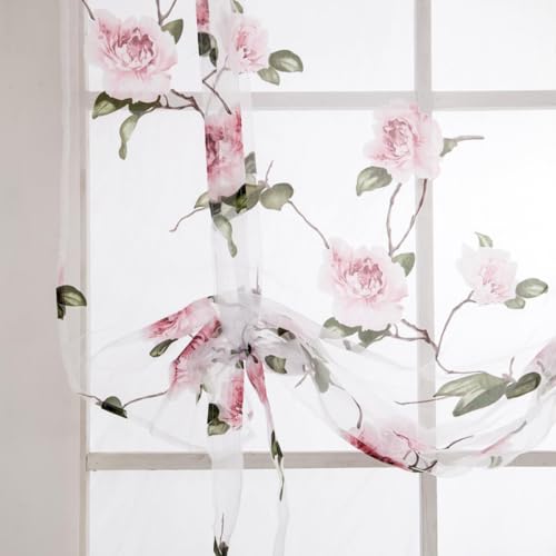 Cortina romana semitransparente rosa para ventana visillo floral de poliéster infantil elegante 7