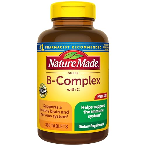 Nature Made Super B Complex with Vitamin C & Folic Acid, B Complex Vitamins for Women and Men, Dietary Supplement for Immune Support, 360 Tablets, 360 Day Supply