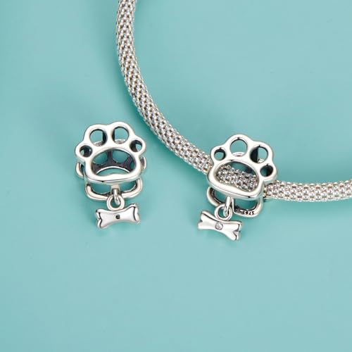 Abalorio de huella de perro en plata de ley 925 compatible con pulseras Pandora para mujer 3