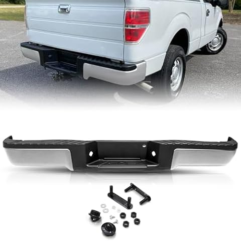 TUSDAR Rear Bumper Assembly Fits for 2009-2014 Ford F150 F-150 Styleside w/o Sensor Holes and w/o Tow Hitch Chrome Steel Bumpers One Piece Package FO1103160 Cover