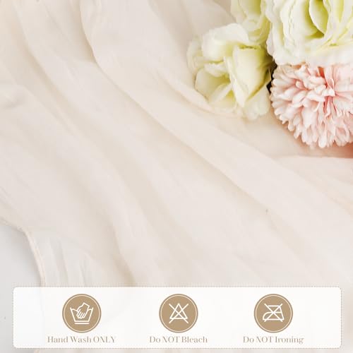 Otauoaea Tischläufer Champagner (8 Stück, 50x300 cm) - Rustikale Gaze Käsetuch Tischläufer im Bali-Gaze mit Faltenwurf für Hochzeit, Gartenparty, Brautparty, Geburtstag & Boho-Deko