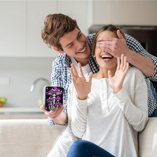 Image of Metal Tin Box with Lid,Multi-functional Storage Large Box Can Store Tea Biscuits Game Cards, Playing & Tarot Cards-Comes with 4 Magnetic Cord Clips,Psychedelic Purple Mushrooms