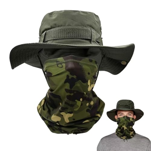 SEFIRST 2 chapéus de sol para homem UPF 50 Safari chapéu de verão chapéu de aba larga Camo chapéu de caminhada chapéu Boonie do exército, verde, Tamanho único