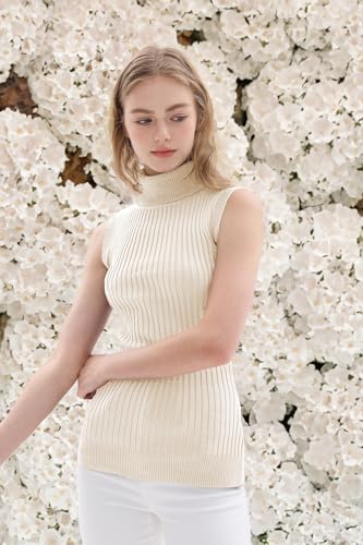 Image of v28 Women Sleeveless High Neck Turtleneck Stretchable Knit Sweater Top