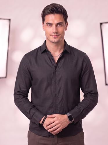 Image of Men's Cotton Blend Solid Casual Shirt Regular Fit Full Sleeve Shirt for Men Plain Formal & Casual Wear Collared Button Down Shirt