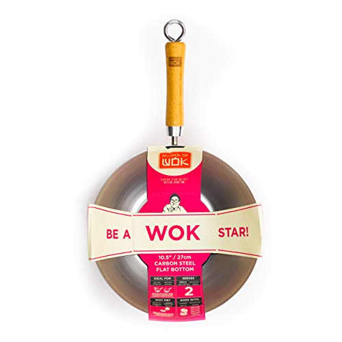 School of Wok Chinesische Pfanne/Wok, mit flachem Boden, aus Karbonstahl, 26,7 cm Durchmesser,...