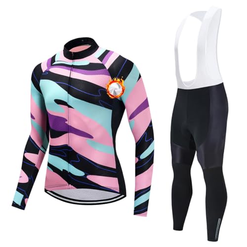CXBNMA Ropa Ciclismo Hombre Manga Larga Invierno,Forro Térmico de Lana Ciclismo Maillot y Culotte Pantalones Cortos Deportes al Aire Libre Ciclo Bicicleta