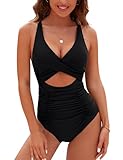 Blooming Jelly Womens One Piece Swimsuits Push Up Tummy Control Bathing Suits V Neck Cutout Modest Swim Suits 2024