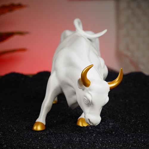 Image of Artarium Abstract Art Bull Showpices for Living Room Charging Bull Statue Sculpture Ornament Animal Figurines for Table Decor Gifting Home Decoration (Charging Bull White 5.11 Inch)