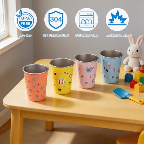 TranRantic Edelstahl Kinderbecher, 4er Set Trinkbecher Edelstahlbecher für Kinder Jungen Mädchen, 350 ml Robuste Kinder Becher für Picknick Familien