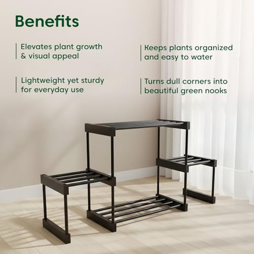 Image of KYARI 4 Tier Metal Plant Stand - Heavy Duty Black Powder Coated Plant Rack | Rust-Proof Vertical Flower Pot Stand for Balcony, Living Room & Outdoor Use (DIY Assembly Required)
