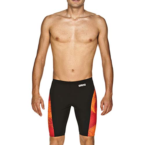 Arena Palm Forest MaxLife Panel Jammer Swimsuit, Black - Red - Orange, 28
