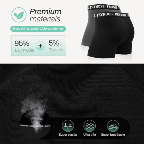 feynoss Boxershorts Herren 10er Pack - Atmungsaktive Männer Unterwäsche, Retroshorts Unterhosen Männer, XL für Fahrrad Fahren, Ball Sports Schwarz