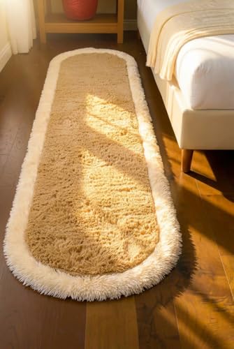 Image of Fluffy Silky Micro Fiber Polyster Carpet /Runner for Bedroom, Study Room, Playing Room, Guest Room ETC. 2x6 feet Feet, (Beige and Ivory Side boder)